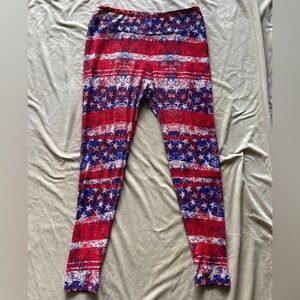 LuLaRoe Patriotic Red, Blue & White Star Striped Leggings (Tall and Curvy)